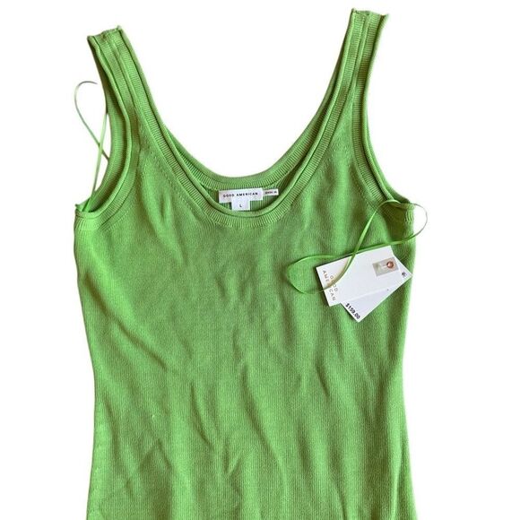 NWT Good American Women's Lime Green Rib Knit Bodycon Maxi Dress Flaw Size Large - Picture 7 of 10